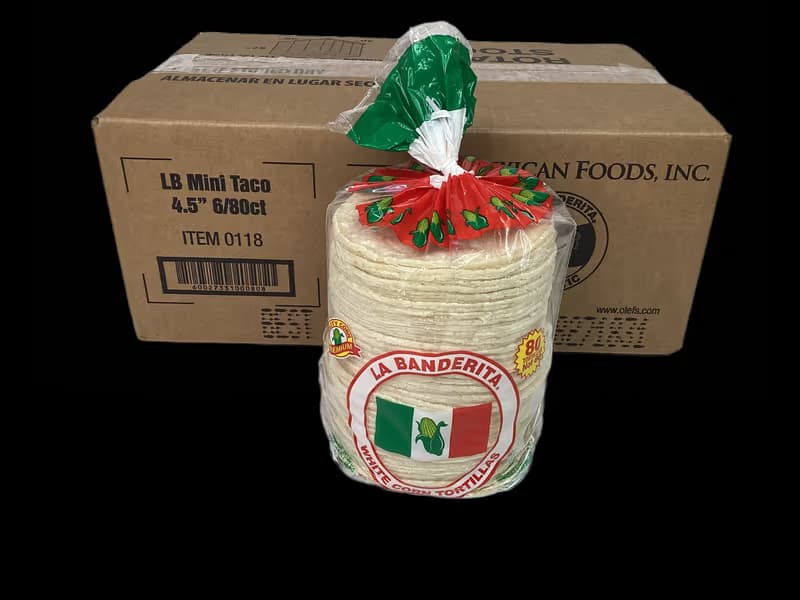 4.5" Corn Mini Street Taco Tortilla White 6/80ct (Banderita) 0118