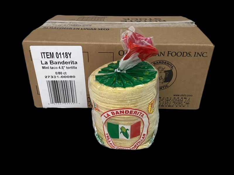 4.5" Corn Mini Street Taco Tortilla Yllw 6/80ct (Banderita) 0118Y